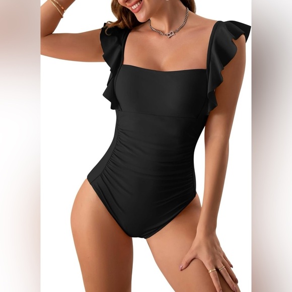 Women's One Piece Ruffle Swimsuit Ruched Tummy Control - Picture 4 of 5